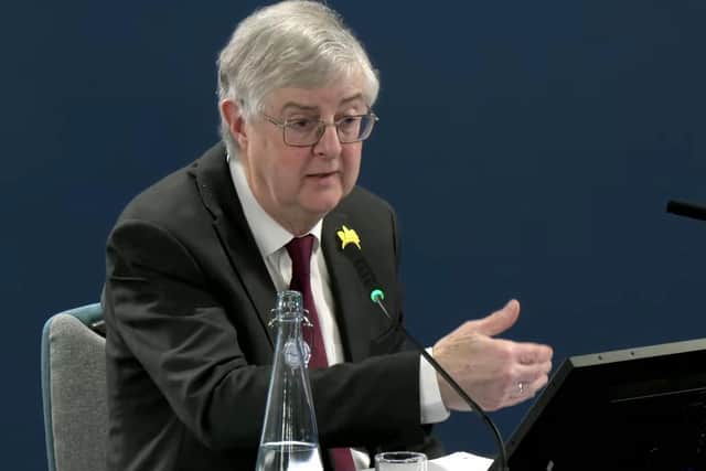 Mark Drakeford, the First Minister of Wales, giving evidence to phase four of the UK Covid Inquiry at the Mercure Cardiff North Hotel. Photo: UK Covid-19 Inquiry/PA Wire