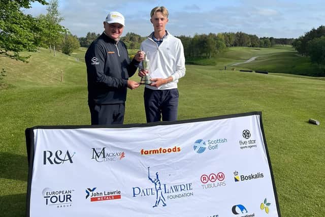 Jake Johnston was presented with the Junior Jug by Paul Lawrie after his impressive win at Newmachar. Picture: Paul Lawrie Foundation