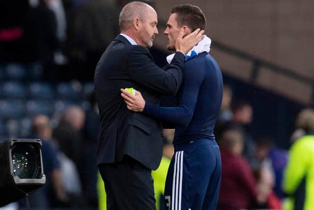 Scotland manager Steve Clarke with Andy Robertson. The Liverpool defender says if Clarke has a decision to make over the Celtic job he will do what's "best for him" and the squad will "deal with that". (Photo by Craig Foy/SNS Group).