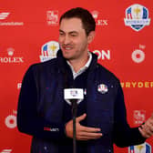 Patrick Cantlay speaks to the media prior to the 43rd Ryder Cup at Whistling Straits in Kohler, Wisconsin. Picture: Mike Ehrmann/Getty Images.
