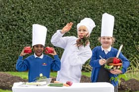 Schoolchildren from Forthview Primary celebrate the launch of the Edinburgh International Children’s Festival at the Royal Botanic Gardens with artist Suzi Cunningham ahead of the performance of ‘Soup,’ which will be part of the event's opening day celebration at the National Museum of Scotland. Picture: Julie Howden
