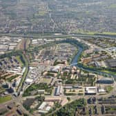 An aerial view of the the development under way at the Clyde gateway site
