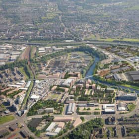 An aerial view of the the development under way at the Clyde gateway site