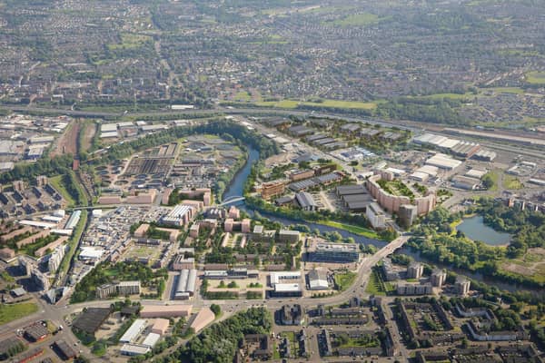 An aerial view of the the development under way at the Clyde gateway site