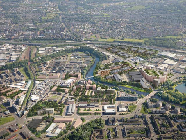 An aerial view of the the development under way at the Clyde gateway site