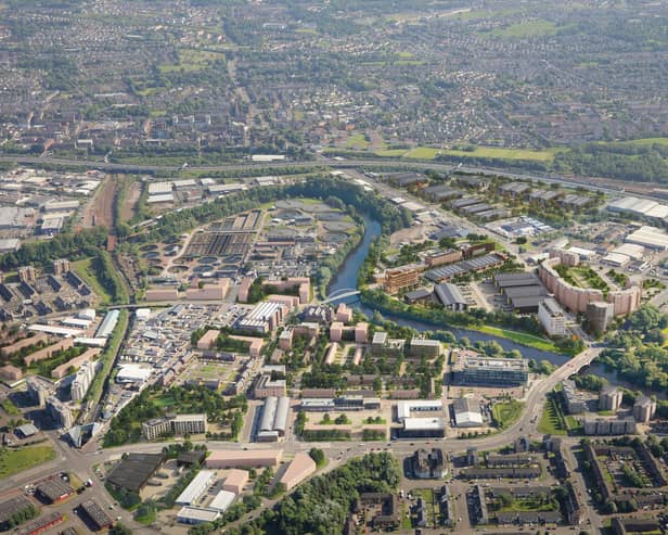An aerial view of the the development under way at the Clyde gateway site