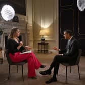 Prime Minister Rishi Sunak (right) appearing on the BBC's 'Sunday Morning' political television show with journalist Laura Kuenssberg (left), from 10 Downing Street in London. Picture: Jeff Overs/BBC/AFP via Getty Images