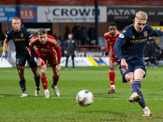 Dundee's Luke McCowan scores a penalty to seal a 1-0 win over Aberdeen at Dens Park. (Photo by Paul Devlin / SNS Group)