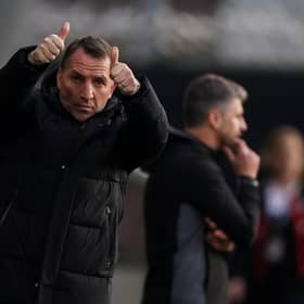 Celtic manager Brendan Rodgers gives the thumbs up to his team's display in Paisley.