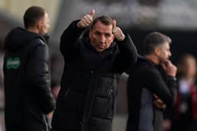 Celtic manager Brendan Rodgers gives the thumbs up to his team's display in Paisley.