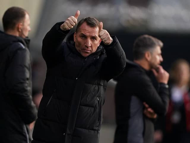 Celtic manager Brendan Rodgers gives the thumbs up to his team's display in Paisley.