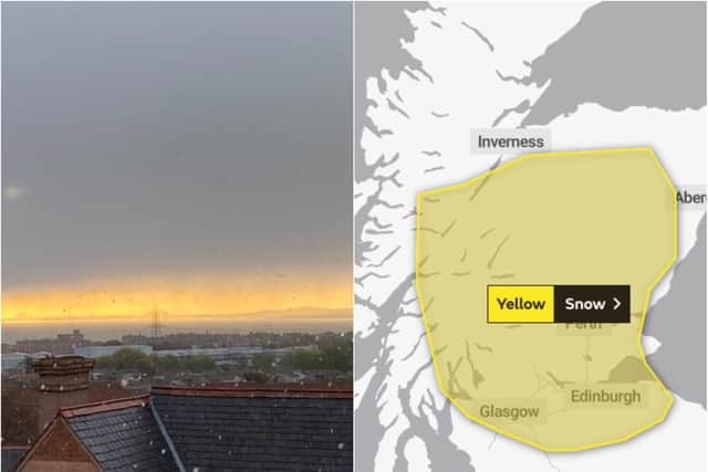 Weather in Scotland: Met Office issue a yellow weather warning as the country wakes up to snow in May. Picture Credit: David Scott and Met Office.
