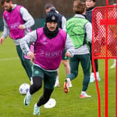 Daizen Maeda trains ahead of Celtic's match against Feyenoord.
