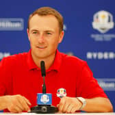 Jordan Spieth of Team USA talks in a press conference during a practice round prior to the 2023 Ryder Cup at Marco Simone Golf Club in Rome. Picture: Mike Ehrmann/Getty Images.