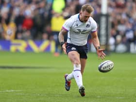 Scotland's Stuart Hogg comes close to a try but cannot grab the Chris Harris pass against France in this Six Nations clash.