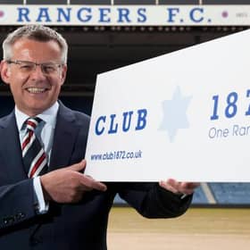 Happier times in Rangers managing director Stewart Robertson's relationship with Club 1872 as he helps launch the fan shareholder group at Ibrox in May 2016. (Photo by Ross Brownlee/SNS Group).