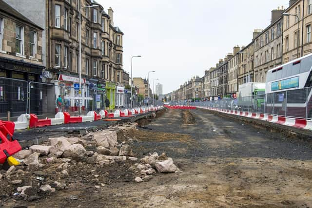 Tram line work on the Newhaven extension in 2020 - but it was much less disruptive than the original scheme. Picture: Lisa Ferguson