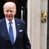 US president Joe Biden leaves 10 Downing Street after meeting with Prime Minister Rishi Sunak (left) in London. Picture: Leon Neal/Getty Images