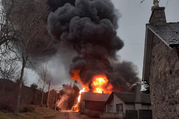 Braemar Lodge Hotel, Braemar, went up in flames this morning - with an explosion then ripping through the property. PIC: Contributed.