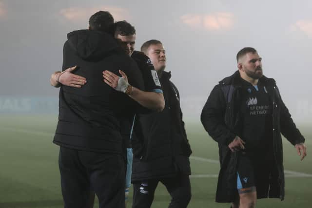 Celebrations for Scott Cummings after Glasgow Warriors' superb win over Exeter Chiefs in the Champions Cup. (Photo by Craig Williamson / SNS Group)