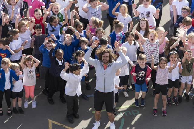 Joe Wicks at Victoria Primary School in Edinburgh. Picture: Andrew O'Brien.