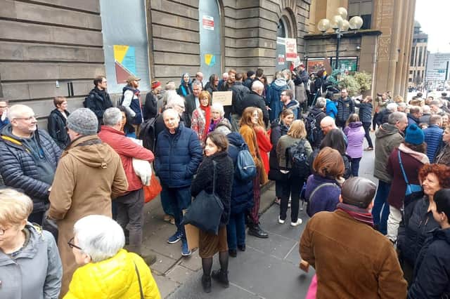 Protesters gathered outside the boarded-up cinema on Sunday to call for the Filmhouse to be saved and not sold for a pub. Picture: Annabelle Gauntlett.