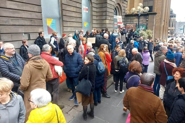 Protesters gathered outside the boarded-up cinema on Sunday to call for the Filmhouse to be saved and not sold for a pub.  Picture: Annabelle Gauntlett.