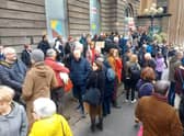 Protesters gathered outside the boarded-up cinema on Sunday to call for the Filmhouse to be saved and not sold for a pub.  Picture: Annabelle Gauntlett.