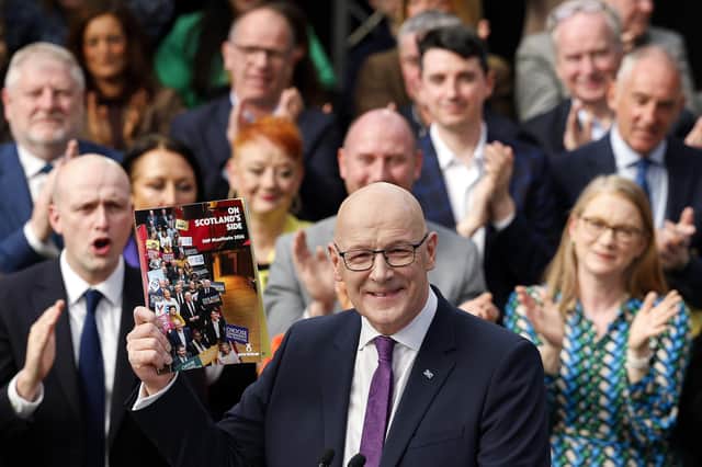 First Minister John Swinney launches the SNP Manifesto in Glasgow yesterday (Picture: Jeff J Mitchell/Getty Images)