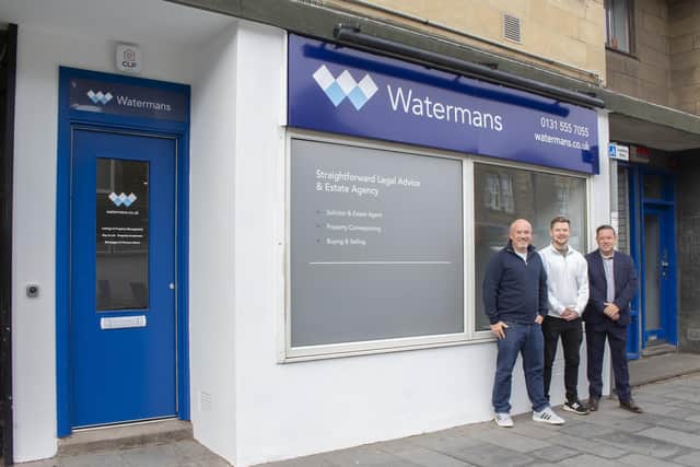 Scott Whyte, managing director; Shawn Wood, director and head of conveyancing; Neil Reid, consultant valuer at Watermans new office in Bonnyrigg.
