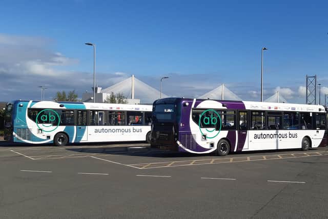The autonomous buses have operated over the Forth Road Bridge (background right) between Edinburgh and Fife since May. (Photo by Alastair Dalton/The Scotsman)