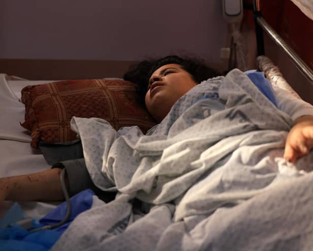 Dunia Abu Mohsen, 12, lost her leg in a bomb blast that killed her family. She was killed when the Nasser hospital in Khan Yunis, southern Gaza Strip, was shelled (Picture: Mahmud Hams/AFP via Getty Images)