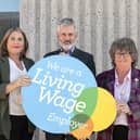 Resourcing Advisor Brigitte van Rooyen, Aberdeenshire Council Chief Executive Jim Savege, and Leader of Aberdeenshire Council Cllr Gillian Owen welcome the council’s Living Wage accreditation.