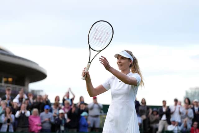 Katie Boulter, one of seven Brits left in the Wimbledon singles, celebrates her first-round victory over Clara Burel. Picture date: Tuesday June 28, 2022.