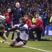 Scotland's Stuart Hogg is tackled by Beauden Barrett late in the game to be denied a try on New Zealand's last visit to Murrayfield in 2017. Picture: Bill Murray/SNS