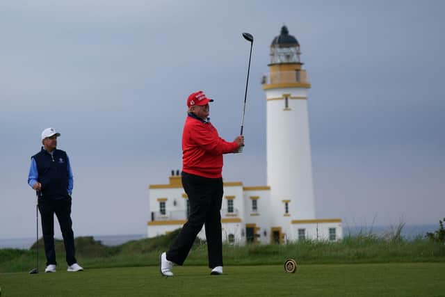 Former US president Donald Trump plays golf at Turnberry during his visit to Scotland in May 2023. Picture: Andrew Milligan/PA Wire
