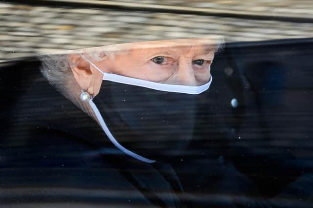 Queen Elizabeth II during the funeral of Prince Philip, Duke of Edinburgh at Windsor Castle on Saturday, April 17(Photo by Leon Neal/WPA Pool/Getty Images).
