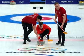 Great Britain's Hammy McMillan, Bruce Mouat and Bobby Lammie during day six of the Beijing 2022 Winter Olympic Games at the National Aquatics Centre in China (Image credit: Andrew Milligan/PA Wire)