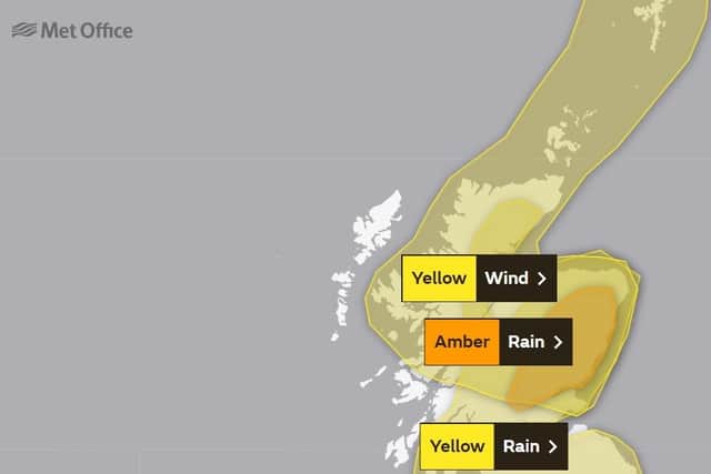 The Met Office warning highlights that 70-100mm of rain will fall widely across the area.
