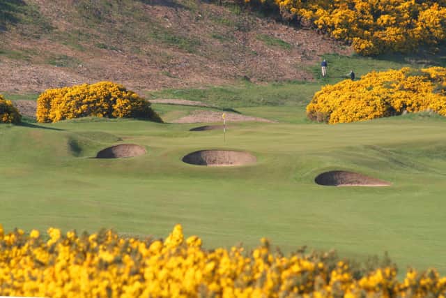 The 5th hole at the Royal Dornoch Golf Club, now the first course in the world to have defibrillators fitted to all golf buggies. PIC: John Haslam.