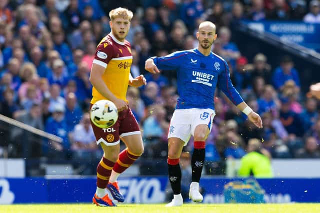 Vaclav Cerny scores on his first Rangers start make it 2-1 over Motherwell at Hampden. (Photo by Craig Williamson / SNS Group)