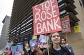 Campaigners take part in a Stop Rosebank emergency protest outside the UK government building in Edinburgh. PIC: Jane Barlow/PA Wire
