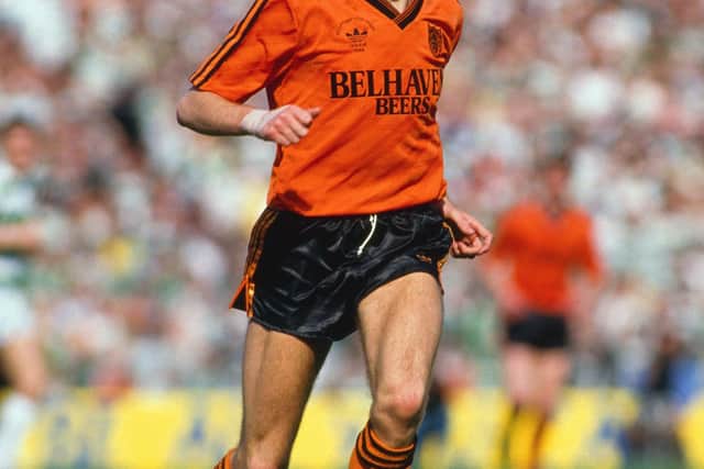Playing for Dundee United in the 1988 Scottish Cup final. He scored a great goal and was named man of the match but Celtic won