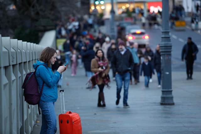 Pedestrians on Waverley Bridge. Picture: Scott Louden
