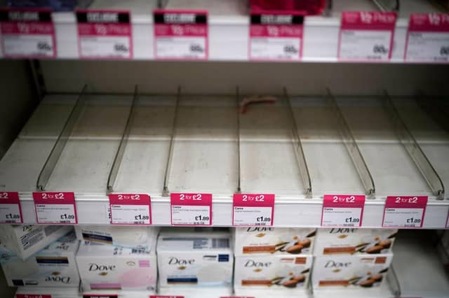 Other products, like hand sanitiser, have also been in short supply lately due to panic buying. Picture: Christopher Furlong/Getty Images