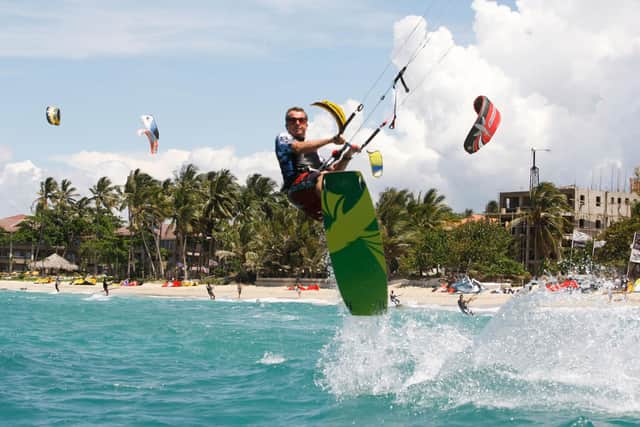 Kite surfing in the Dominican Republic. The perfect way to destress after work, on offer at Extreme Hotel (extremehotels.com) eco lodge in Cabarete on the island.