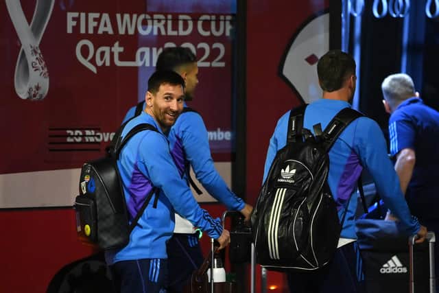 Lionel Messi arrives at Hamad International Airport in Qatar with the rest of the Argentina squad ahead of the FIFA World Cup. (Photo by Justin Setterfield/Getty Images)