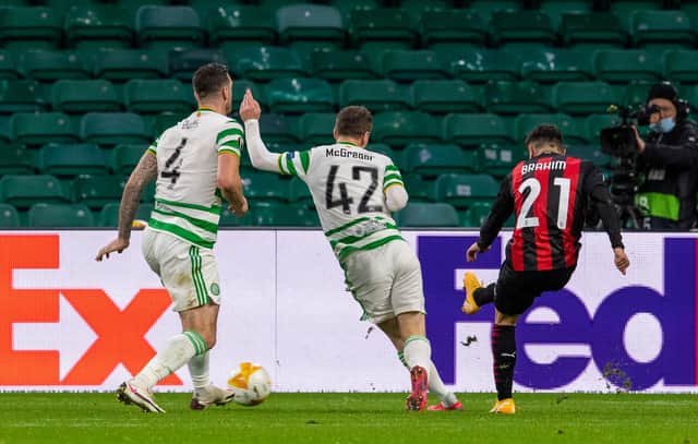 Brahim Diaz makes it 2-0 to AC Milan during the first half. Picture: SNS