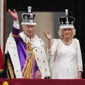 King Charles III and Queen Camilla on the balcony of Buckingham Palace, London, following the coronation.