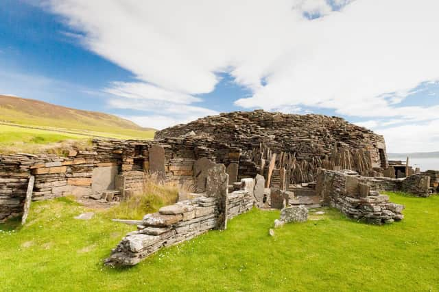 Midhowe Broch on Rousay , which dates from the Iron Age, will be surveyed this week for damage caused by extreme weather patterns and climate change. PIC: Michael N Maggs/CC.